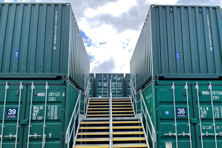 Easy stair access to M3 Junction 7 Self Storage containers